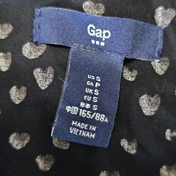 Gap Small Black White Heart Print Blouse Y2K 90s Romantic Casual Top Cottagecore - Picture 5 of 8